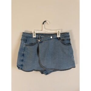 Womens Asymmetric Denim Skort Blue Medium Wash Scalloped Hem Size XL Stretch